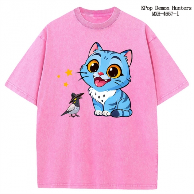 K-Pop Demon Hunters Anime peripheral pure cotton washed and worn T-shirt from S to 4XL