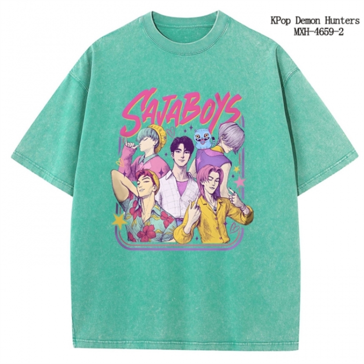K-Pop Demon Hunters Anime peripheral pure cotton washed and worn T-shirt from S to 4XL