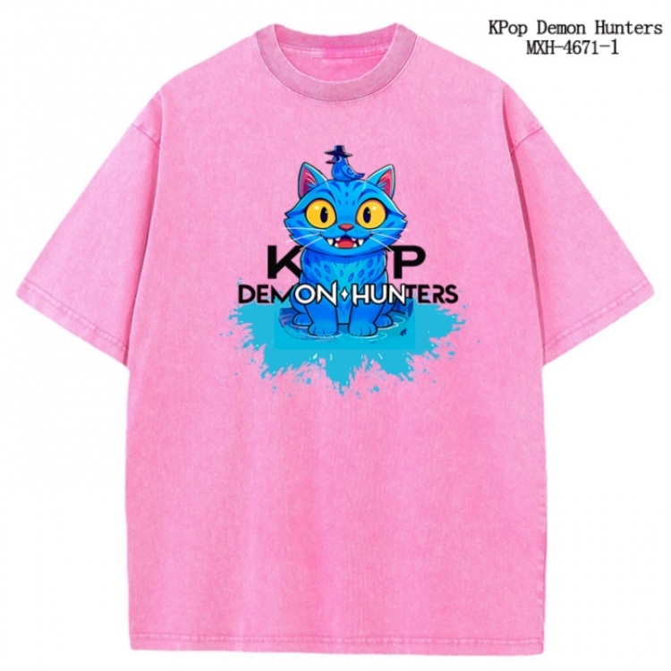K-Pop Demon Hunters Anime peripheral pure cotton washed and worn T-shirt from S to 4XL