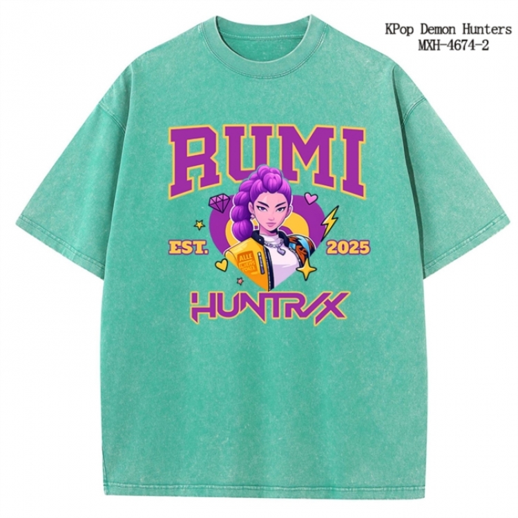 K-Pop Demon Hunters Anime peripheral pure cotton washed and worn T-shirt from S to 4XL