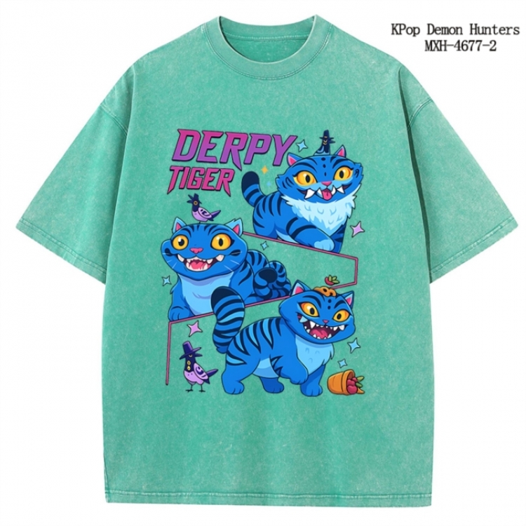 K-Pop Demon Hunters Anime peripheral pure cotton washed and worn T-shirt from S to 4XL
