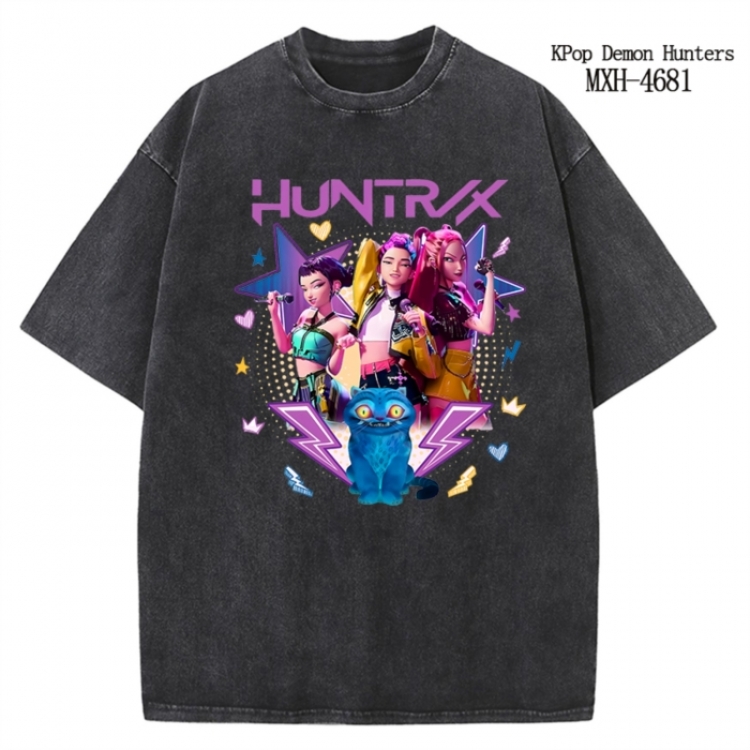 K-Pop Demon Hunters Anime peripheral pure cotton washed and worn T-shirt from S to 4XL