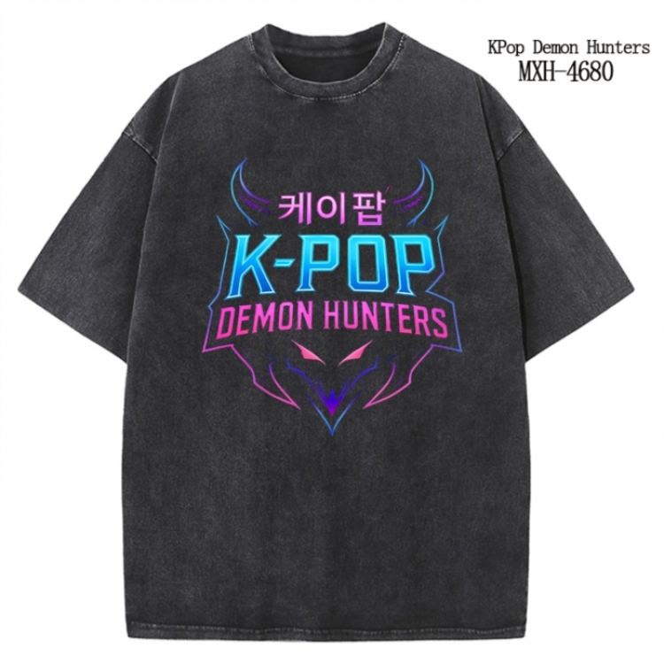 K-Pop Demon Hunters Anime peripheral pure cotton washed and worn T-shirt from S to 4XL