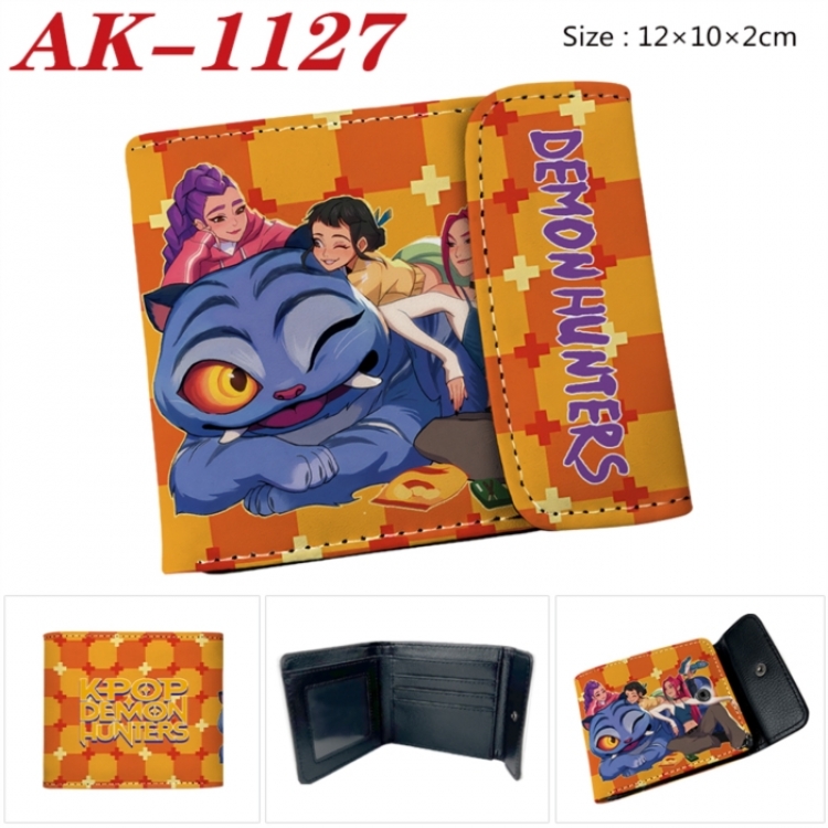 K-Pop Demon Hunters Anime PU leather full color buckle two fold wallet 12X10X2CM