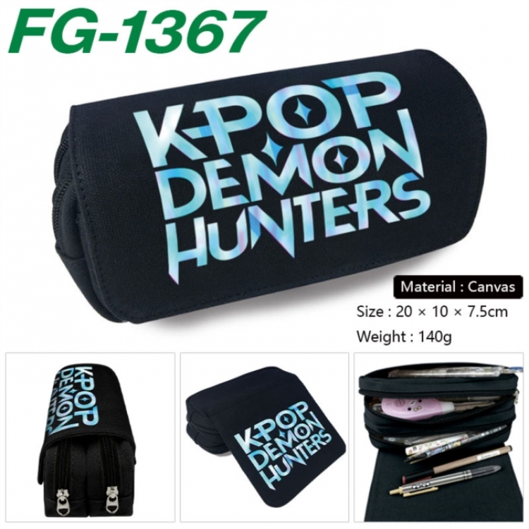 K-Pop Demon Hunters Anime Multi-Function Double Zipper Canvas Cosmetic Bag Pen Case 20x10x7.5cm