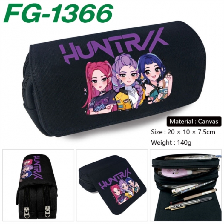 K-Pop Demon Hunters Anime Multi-Function Double Zipper Canvas Cosmetic Bag Pen Case 20x10x7.5cm