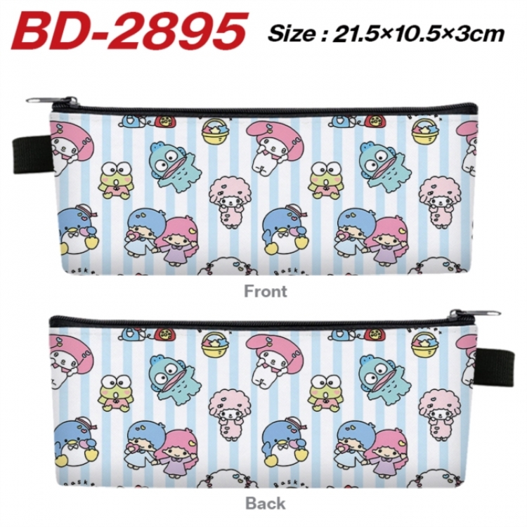 Sanrio Anime PU Leather Zipper Pencil Case Stationery Box 21.5X10.5X3CM 