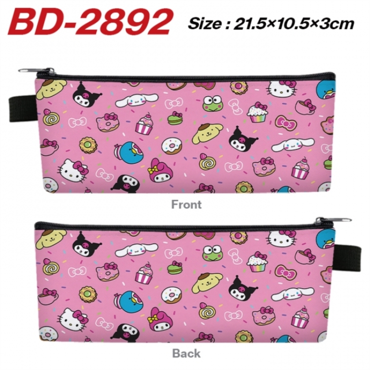 Sanrio Anime PU Leather Zipper Pencil Case Stationery Box 21.5X10.5X3CM 