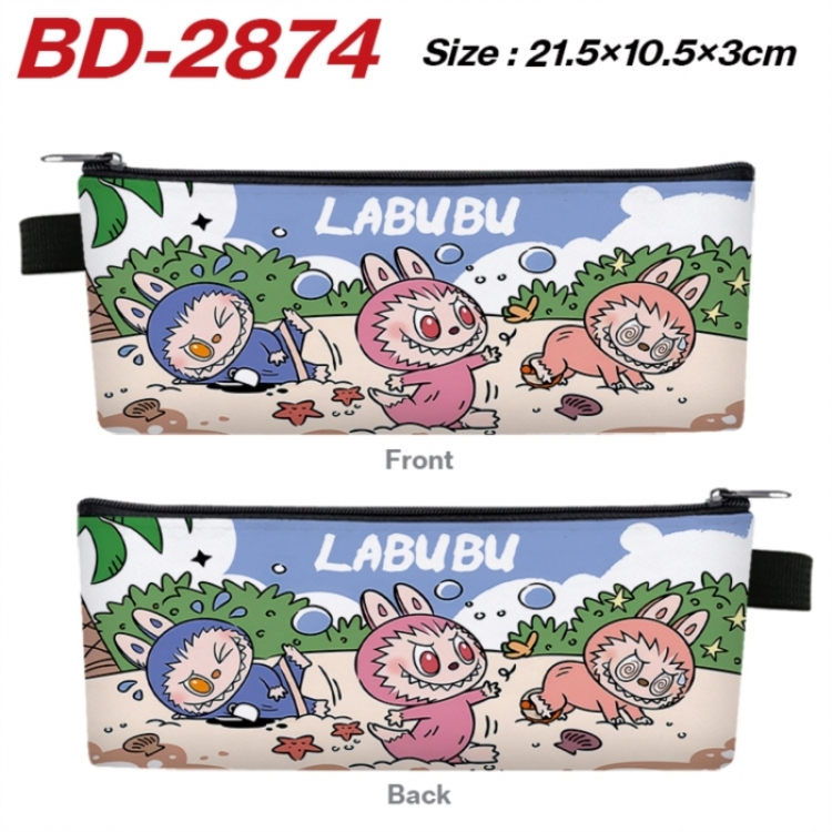 Labubu Anime PU Leather Zipper Pencil Case Stationery Box 21.5X10.5X3CM 