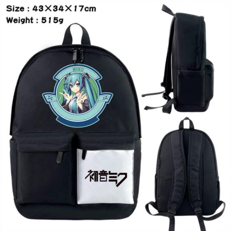 Hatsune Miku Anime black and white classic waterproof canvas backpack 43X34X17CM