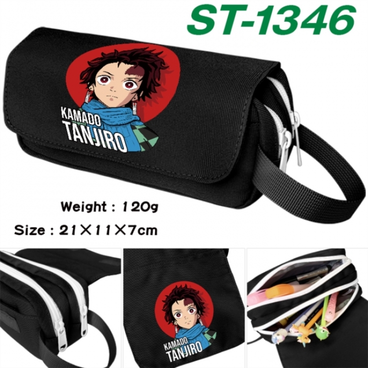 Demon Slayer Kimets Anime waterproof canvas portable double-layer pencil bag cosmetic bag 21x11x7cm