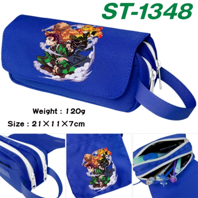 Demon Slayer Kimets Anime waterproof canvas portable double-layer pencil bag cosmetic bag 21x11x7cm