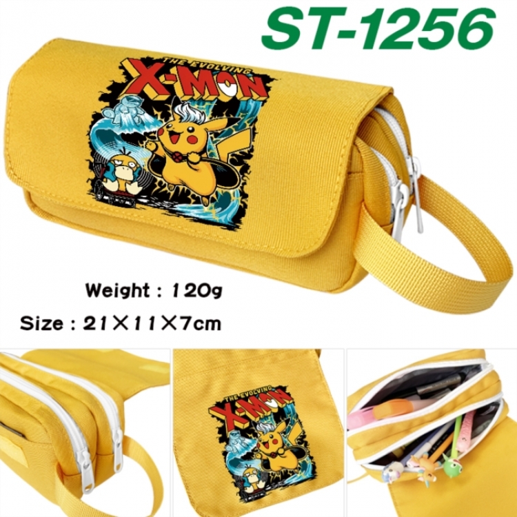 Pokemon Anime waterproof canvas portable double-layer pencil bag cosmetic bag 21x11x7cm