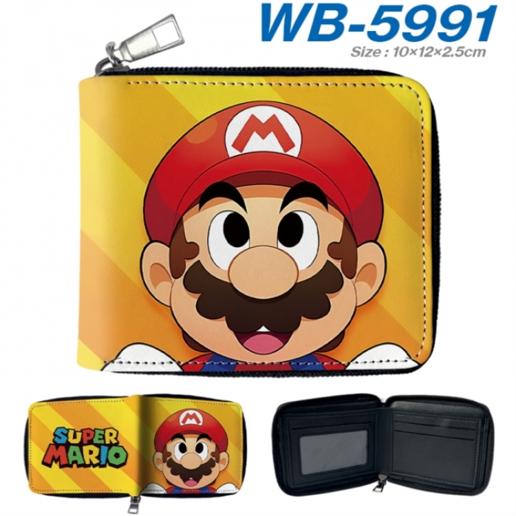Super Mario Anime color short full zip folding wallet 10x12x2.5cm