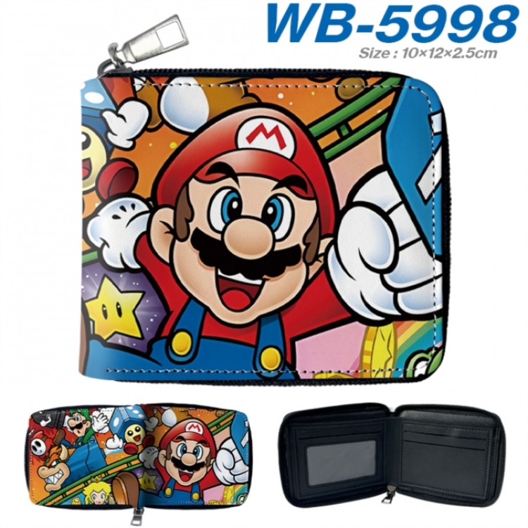 Super Mario Anime color short full zip folding wallet 10x12x2.5cm