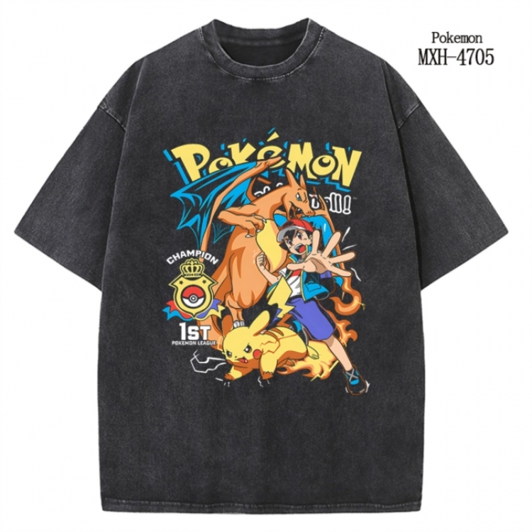 Pokemon Anime peripheral pure cotton washed and worn T-shirt from S to 4XL