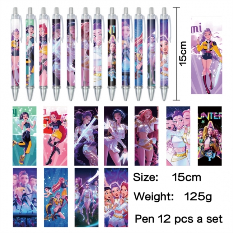 K-Pop Demon Hunters Anime peripheral student color picture ballpoint pen neutral pen 15cm a set of 12