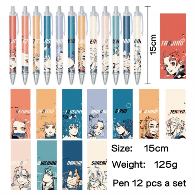 Demon Slayer Kimets Anime peripheral student color picture ballpoint pen neutral pen 15cm a set of 12