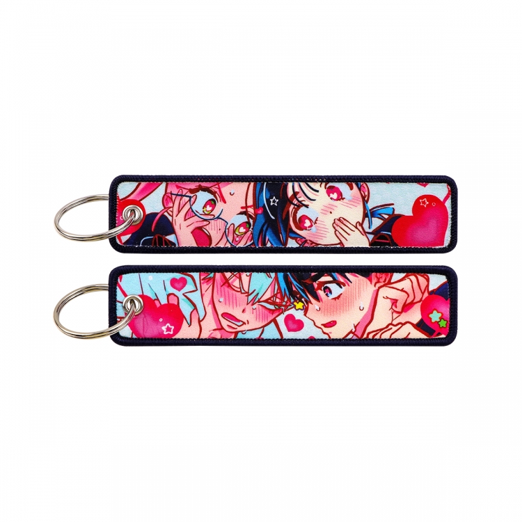 Double sided color woven label keychain with thickened hanging rope 13x3cm 10G price for 5 pcs