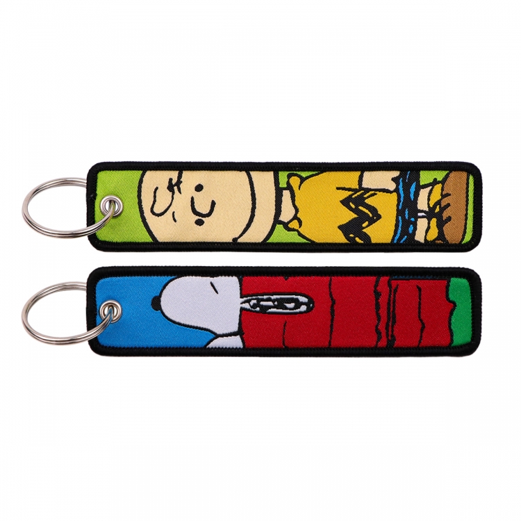 Snoopys Story Double sided color woven label keychain with thickened hanging rope 13x3cm 10G price for 5 pcs