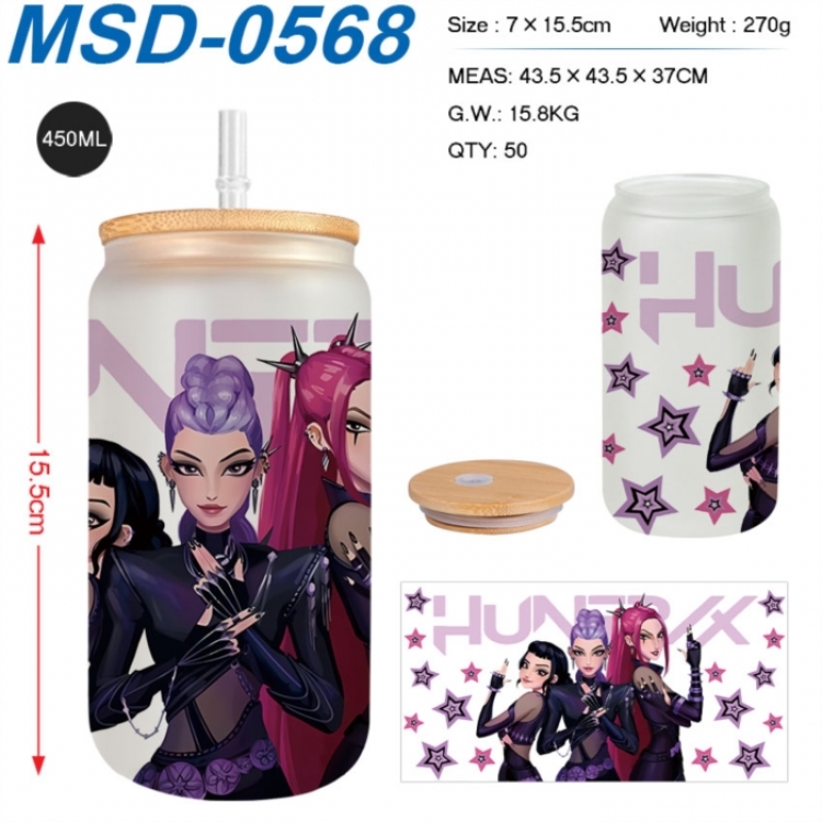 K-Pop:Demon Hunters Anime frosted glass cup with straw 450ML