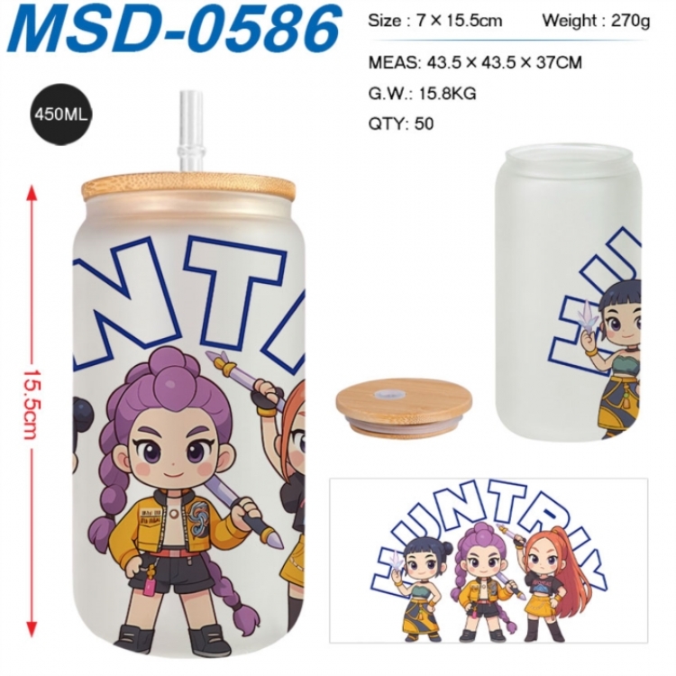 K-Pop:Demon Hunters Anime frosted glass cup with straw 450ML