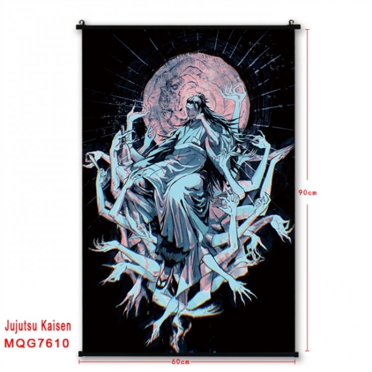 Jujutsu Kaisen Anime black Plastic rod Cloth painting Satin cloth Wall Scroll 60X90CM 