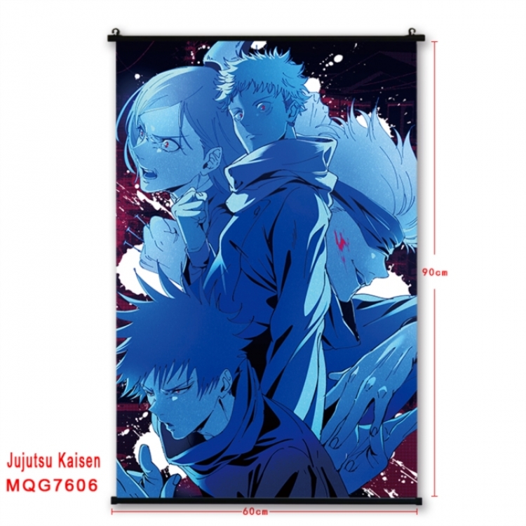 Jujutsu Kaisen Anime black Plastic rod Cloth painting Satin cloth Wall Scroll 60X90CM 