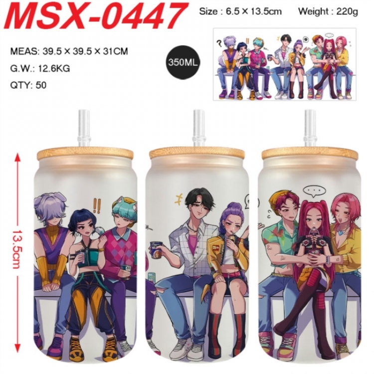 K-Pop:Demon Hunters Anime frosted glass cup with straw 350ML