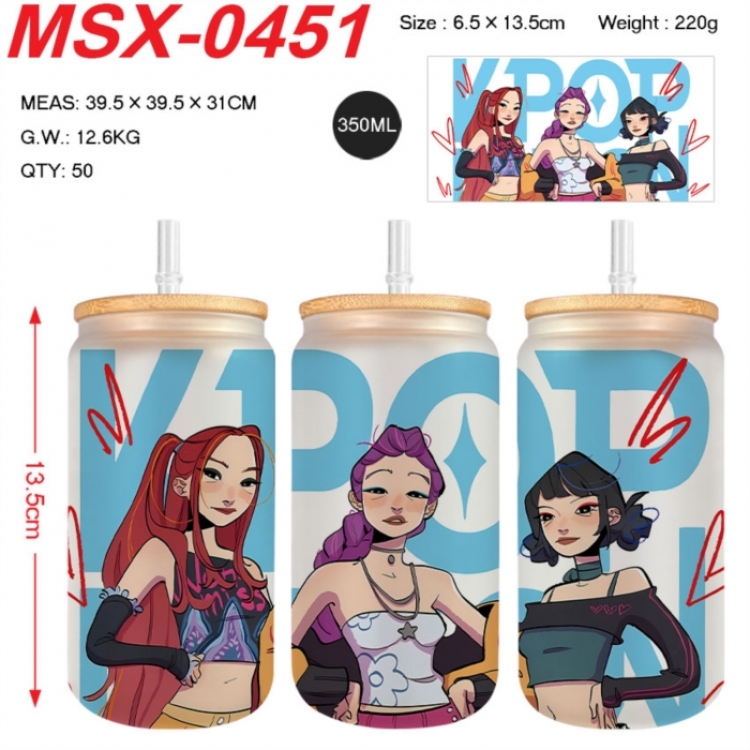 K-Pop:Demon Hunters Anime frosted glass cup with straw 350ML