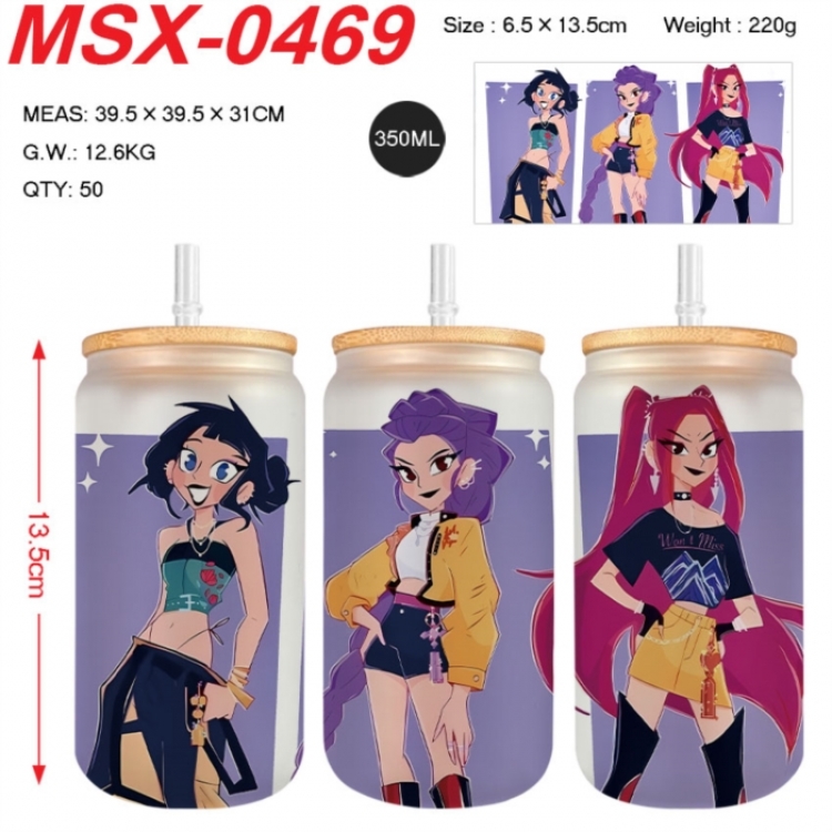 K-Pop:Demon Hunters Anime frosted glass cup with straw 350ML