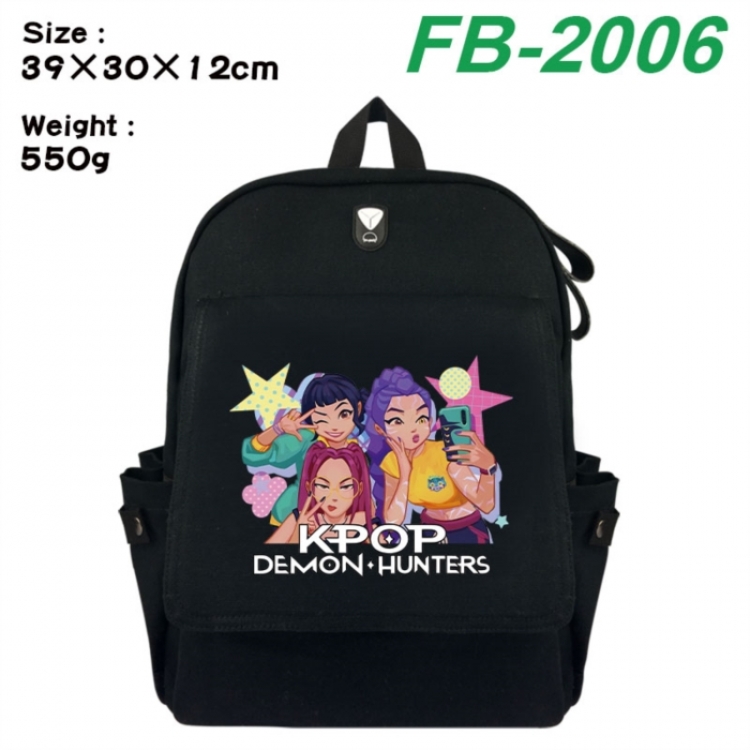 K-Pop:Demon Hunters Canvas Flip Backpack Student Schoolbag Headphone Hole 39X30X12CM 