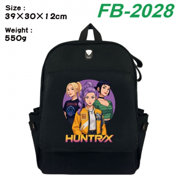 K-Pop:Demon Hunters Canvas Flip Backpack Student Schoolbag Headphone Hole 39X30X12CM 