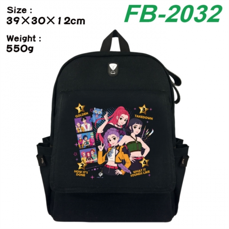 K-Pop:Demon Hunters Canvas Flip Backpack Student Schoolbag Headphone Hole 39X30X12CM 