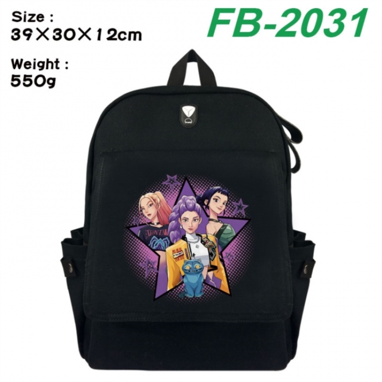 K-Pop:Demon Hunters Canvas Flip Backpack Student Schoolbag Headphone Hole 39X30X12CM 