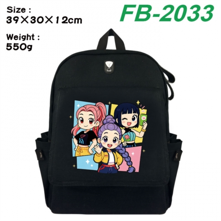 K-Pop:Demon Hunters Canvas Flip Backpack Student Schoolbag Headphone Hole 39X30X12CM 