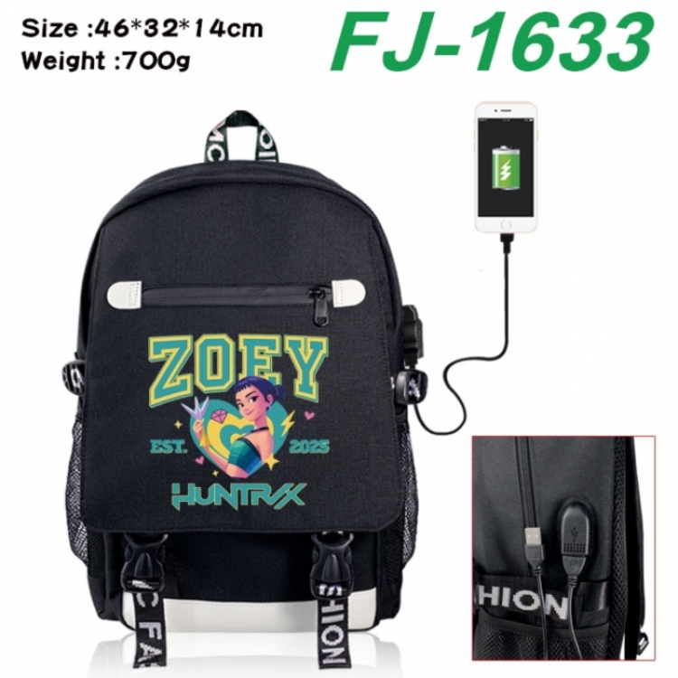 K-Pop:Demon Hunters canvas USB backpack cartoon print student backpack 46X32X14CM 700g 