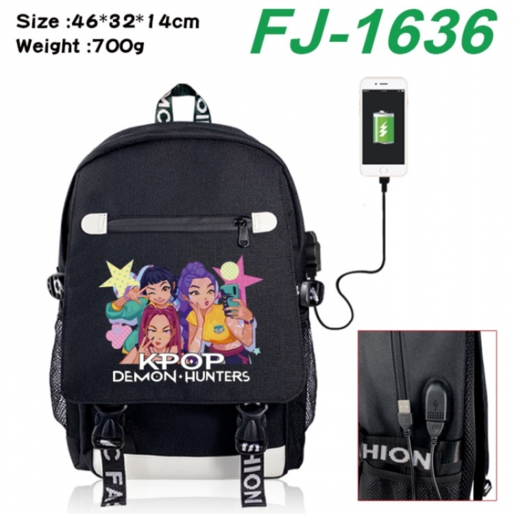 K-Pop:Demon Hunters canvas USB backpack cartoon print student backpack 46X32X14CM 700g 