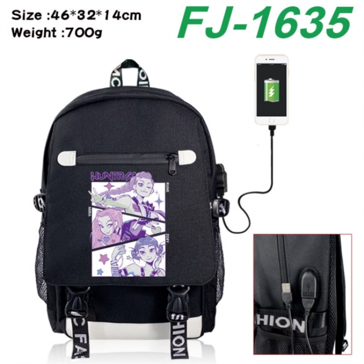 K-Pop:Demon Hunters canvas USB backpack cartoon print student backpack 46X32X14CM 700g 