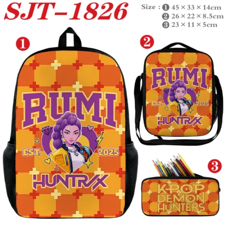K-Pop:Demon Hunters  Anime nylon canvas backpack pencil case crossbody bag three piece set 45x33x14cm