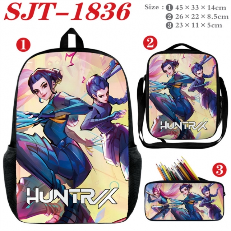 K-Pop:Demon Hunters  Anime nylon canvas backpack pencil case crossbody bag three piece set 45x33x14cm