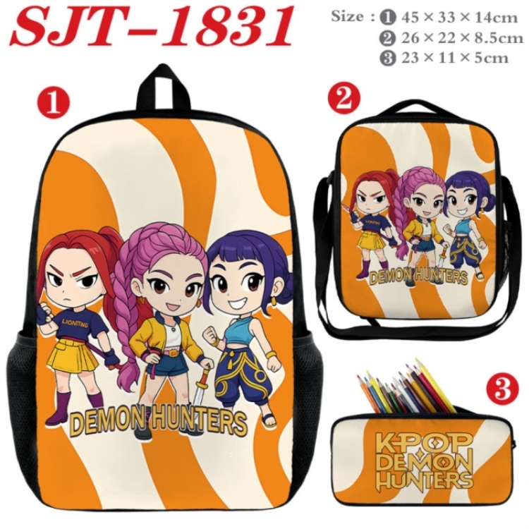 K-Pop:Demon Hunters  Anime nylon canvas backpack pencil case crossbody bag three piece set 45x33x14cm