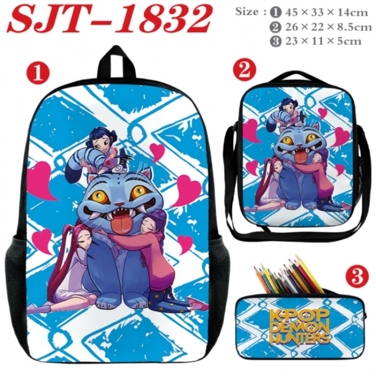 K-Pop:Demon Hunters  Anime nylon canvas backpack pencil case crossbody bag three piece set 45x33x14cm