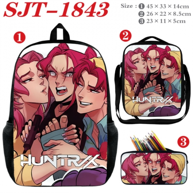 K-Pop:Demon Hunters  Anime nylon canvas backpack pencil case crossbody bag three piece set 45x33x14cm