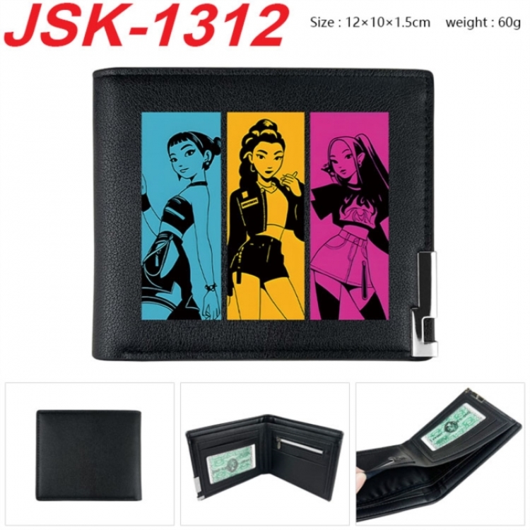 K-Pop:Demon Hunters Animation magnetic buckle black leather wallet 12X10X1.5CM 