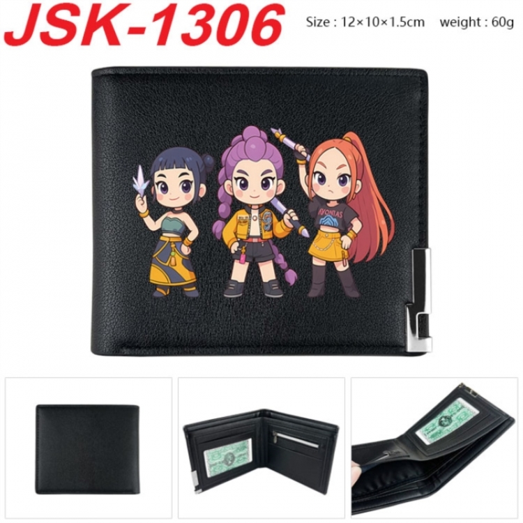K-Pop:Demon Hunters Animation magnetic buckle black leather wallet 12X10X1.5CM 