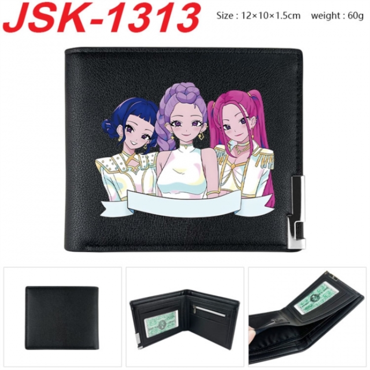 K-Pop:Demon Hunters Animation magnetic buckle black leather wallet 12X10X1.5CM 