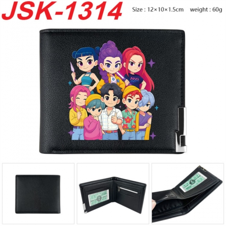 K-Pop:Demon Hunters Animation magnetic buckle black leather wallet 12X10X1.5CM 