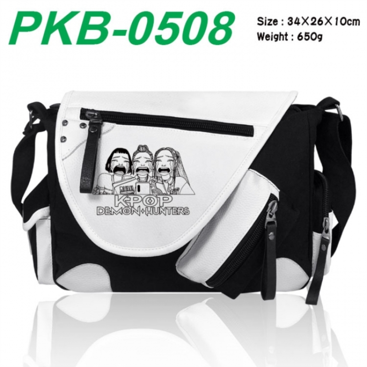 K-Pop Demon Hunters Anime PU Colorblock Leather Shoulder Crossbody Bag 34x26x10cm