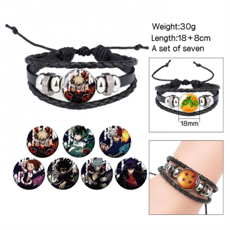 My Hero Academia Anime Freestyle Crystal Leather Rope Bracelet Set